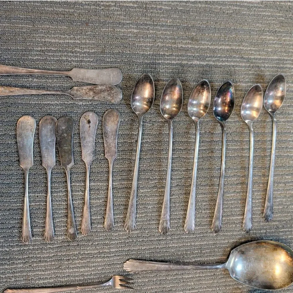 Antique Vintage Silver Triple Plate Plus Flatware & Serveware 19 Piece Lot